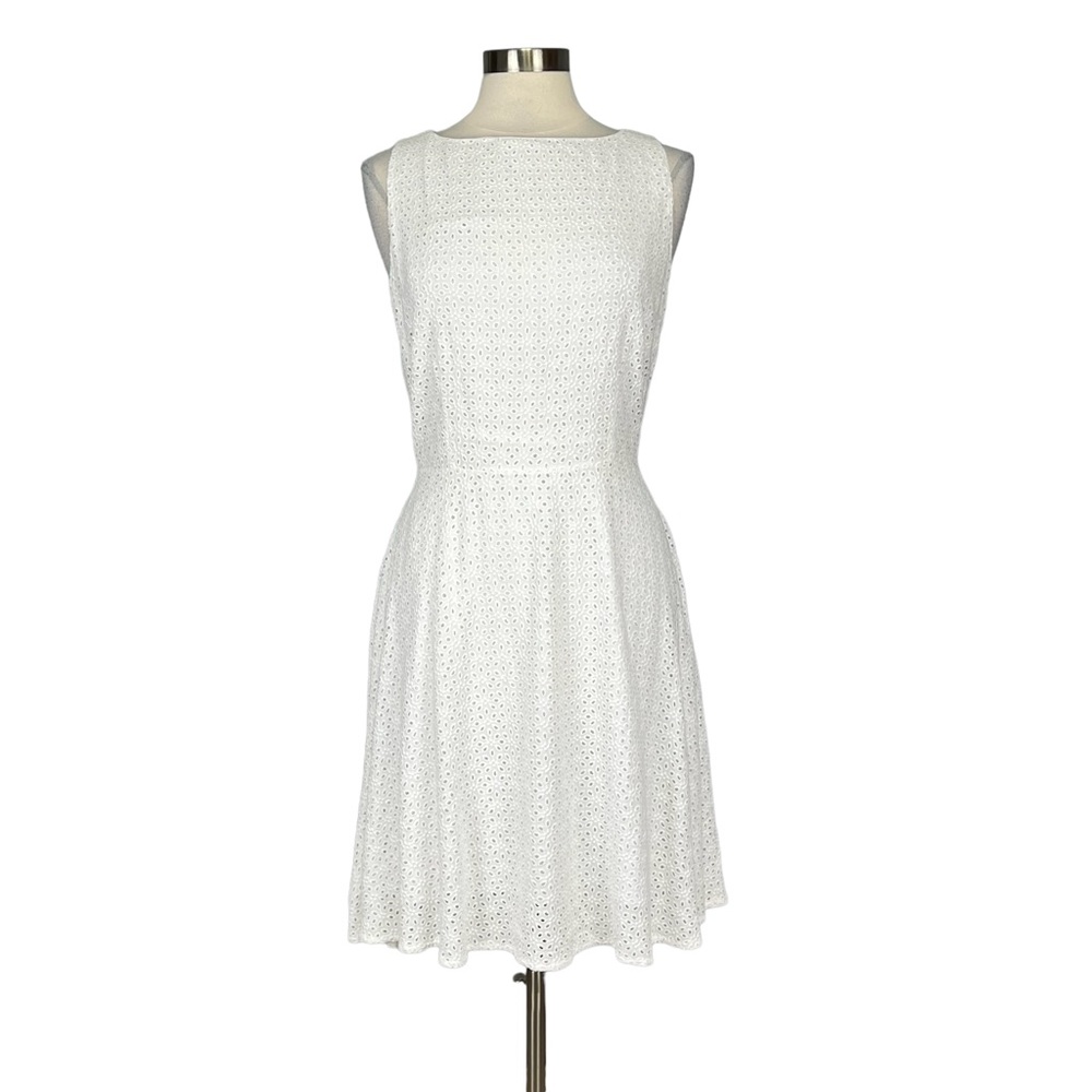 Nicole Miller White Eyelet Sleeveless Fit-and-Flare Dress